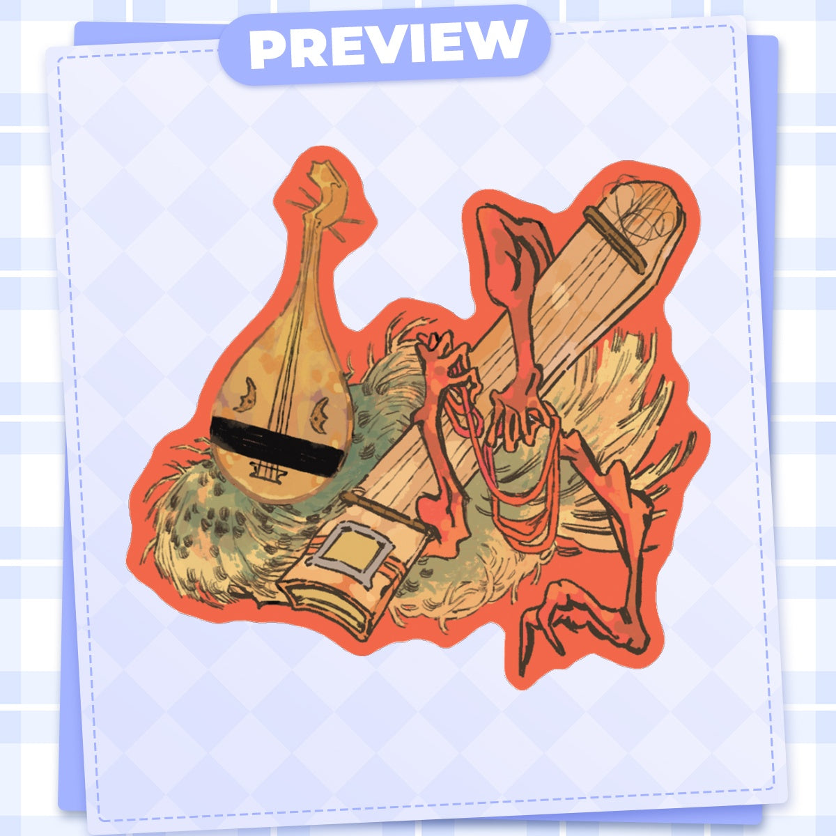 youkai: biwa | 3" sticker