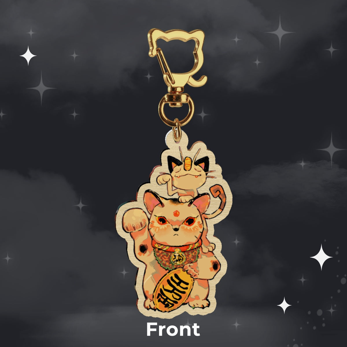 🪩: maneki neko  | 2.75" wood charm