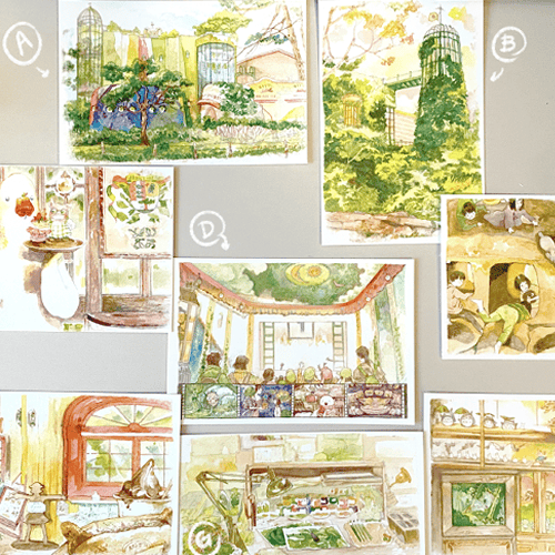 ghibli museum postcards | drawn at the museum
